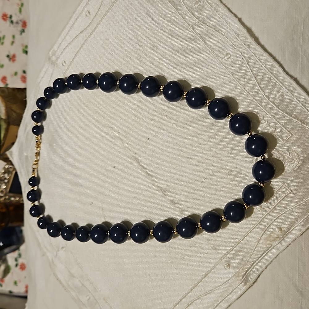 Vintage Monet Gold-tone Seed and Graduate Blue Beaded Necklace
